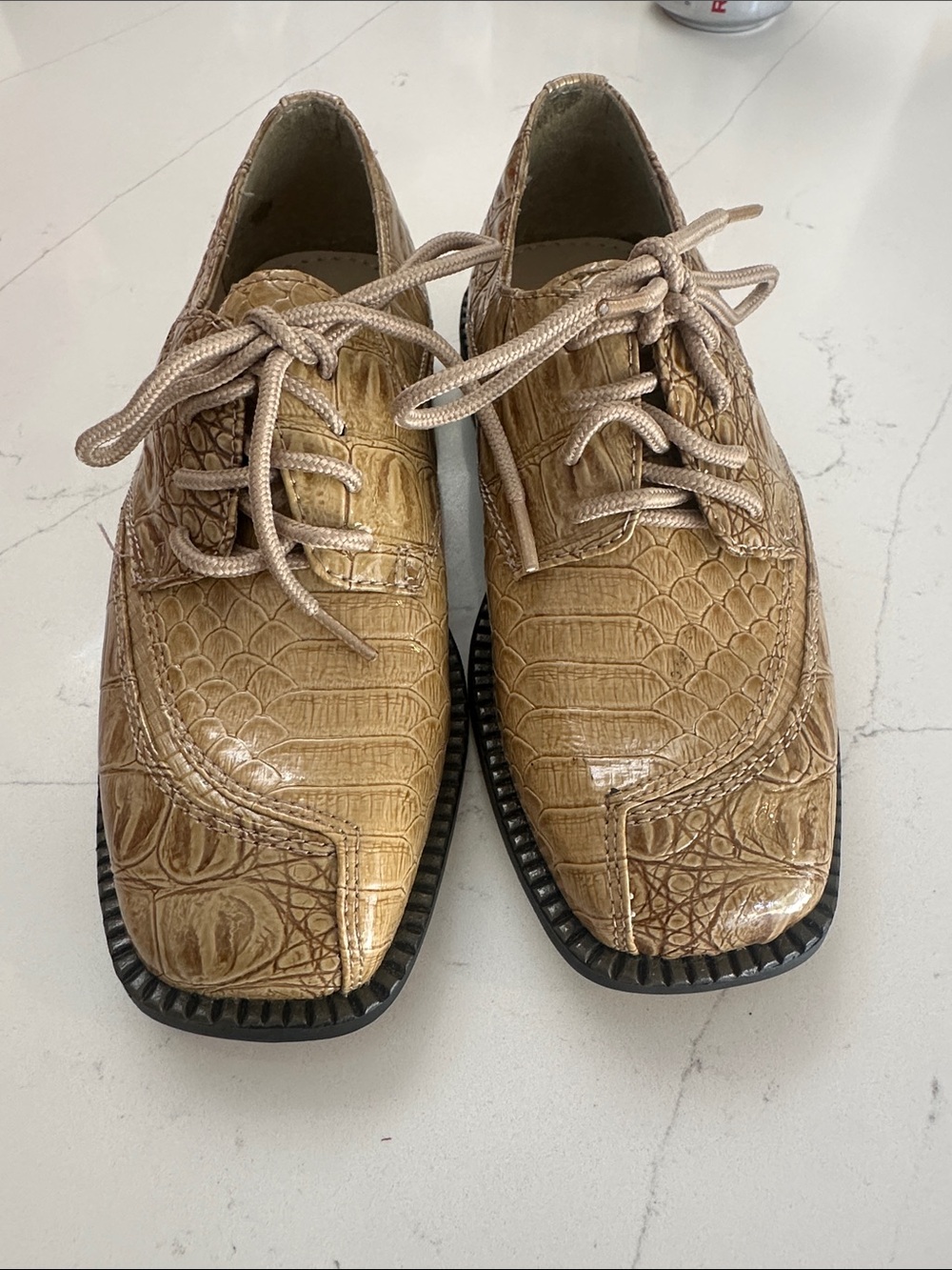 Stacy Adams Tan Croc-Embossed Lace-Up Oxfords